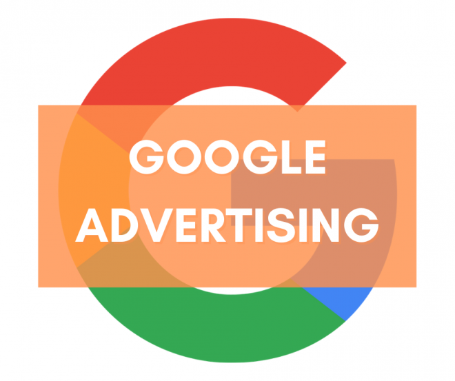 Il logo di Google con la scritta su sfondo arancione Google Advertising